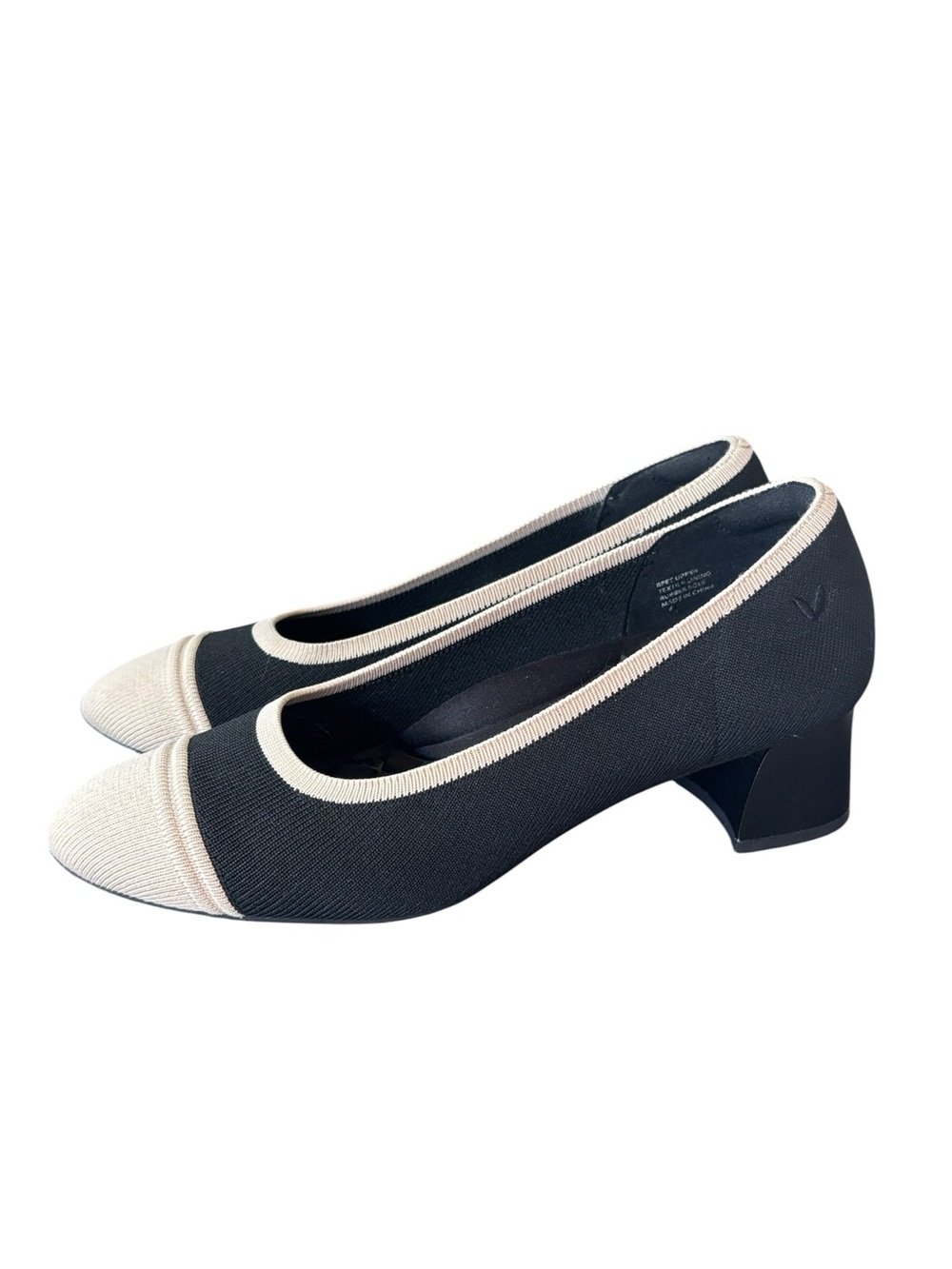 Vavaia Julie Arch Pro Chunky Heel Two-Tone Ivory and Black Pump Shoes Size 39.5‎